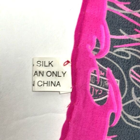 Harley Davidson Silk Scarf Magenta Charcoal Hand Rolled 11,5x58 inches - Picture 11 of 12